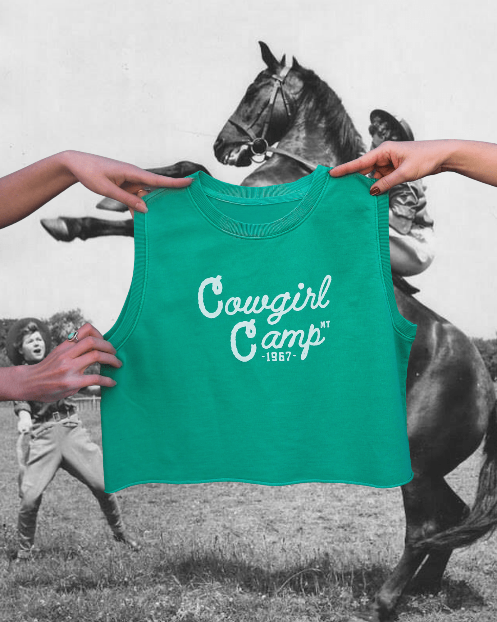 "Cowgirl Camp" Wide Tank in Green - Intrigue Ink Visit Bozeman, Unique Shopping Boutique in Montana, Work from Home Clothes for Women