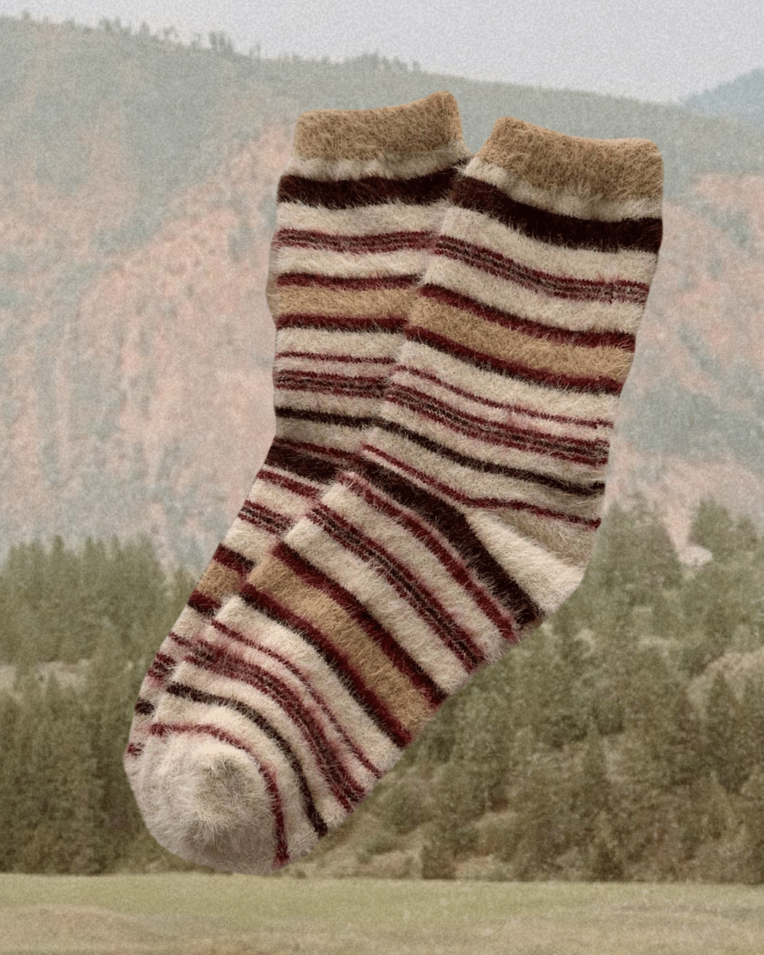 Striped Plush Socks - Red & Brown - Intrigue Ink Visit Bozeman, Unique Shopping Boutique in Montana, Work from Home Clothes for Women