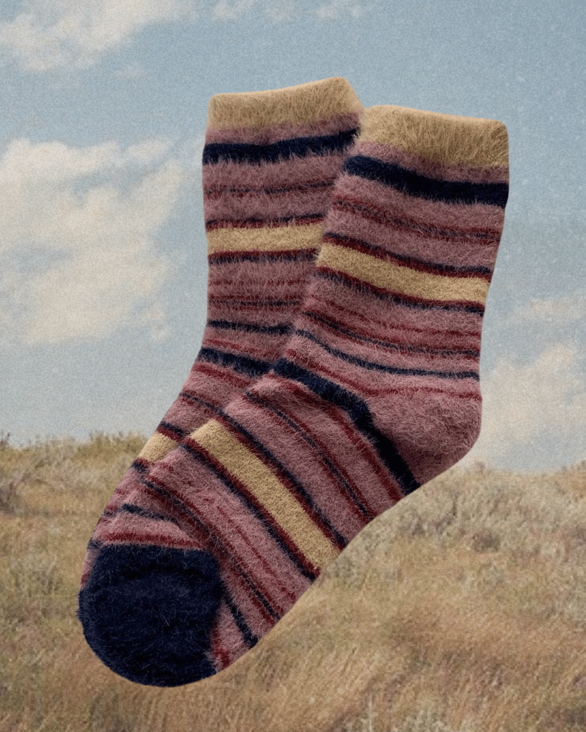 Striped Plush Socks - Purple & Blue - Intrigue Ink Visit Bozeman, Unique Shopping Boutique in Montana, Work from Home Clothes for Women