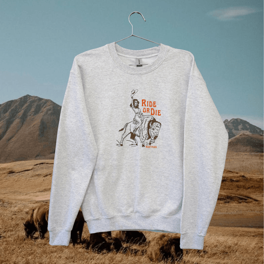 Ride or Die Light Grey Pullover - Intrigue Ink Visit Bozeman, Unique Shopping Boutique in Montana, Work from Home Clothes for Women