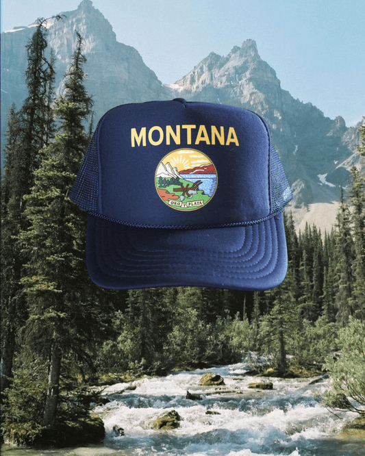 "Montana Flag" Trucker Hat - Intrigue Ink Visit Bozeman, Unique Shopping Boutique in Montana, Work from Home Clothes for Women