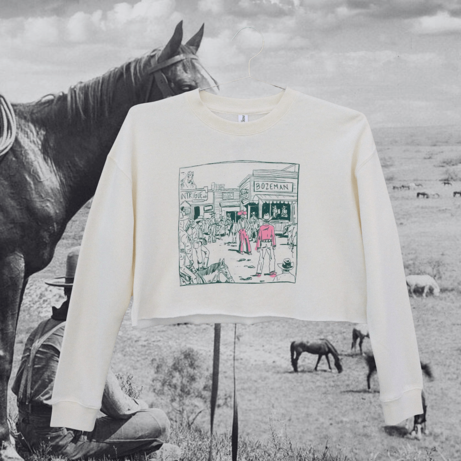 "Montana Standoff" Cropped Sweatshirt - Intrigue Ink Visit Bozeman, Unique Shopping Boutique in Montana, Work from Home Clothes for Women