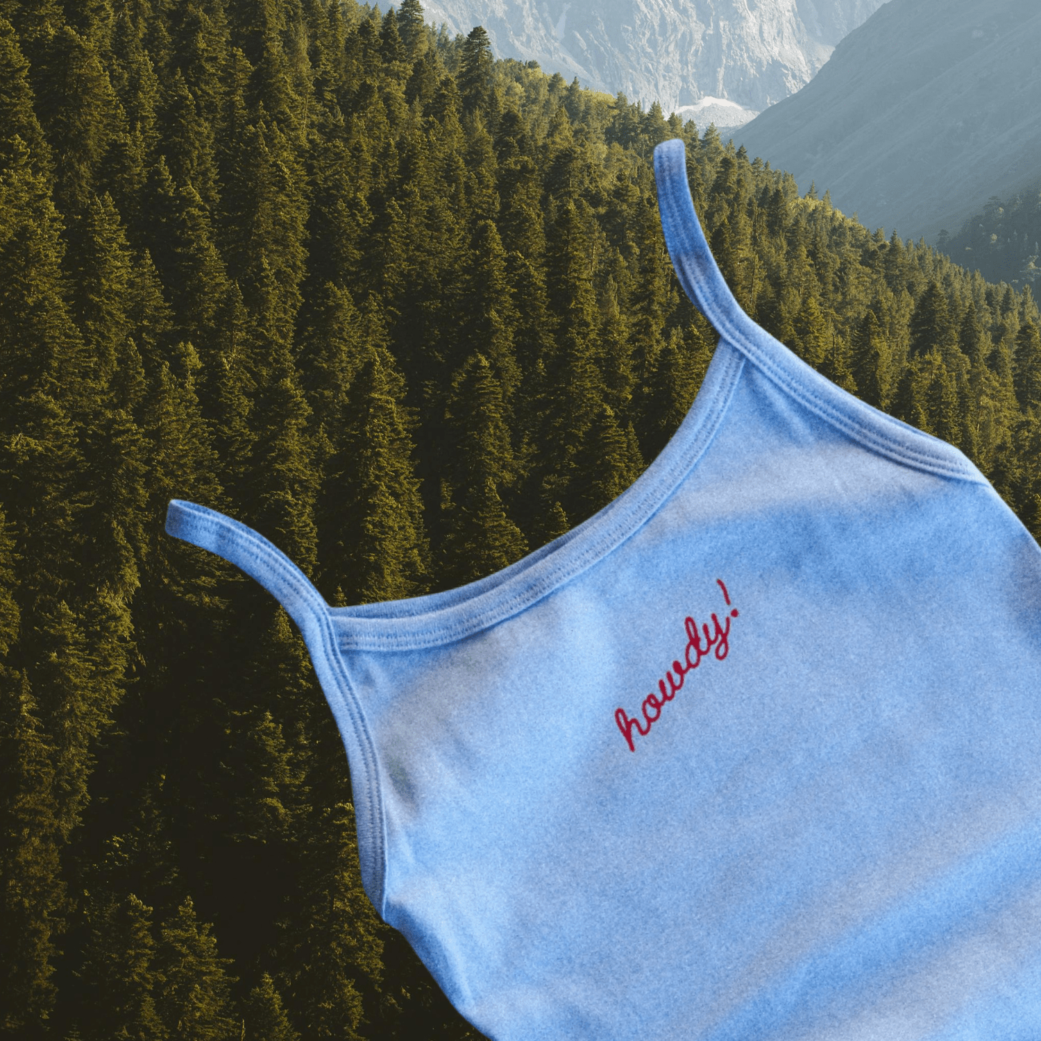 "Howdy!" Tank in Blue - Intrigue Ink Visit Bozeman, Unique Shopping Boutique in Montana, Work from Home Clothes for Women