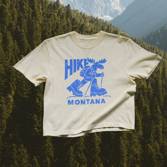 "Hike Montana" Crop Tee in Butter - Intrigue Ink Visit Bozeman, Unique Shopping Boutique in Montana, Work from Home Clothes for Women
