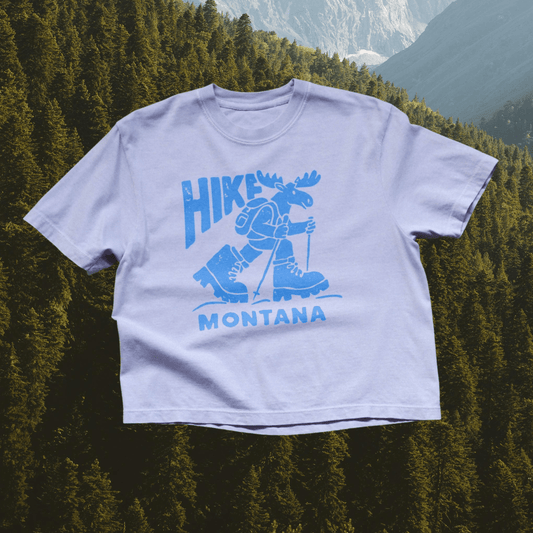 "Hike Montana" Crop Tee in Orchid - Intrigue Ink Visit Bozeman, Unique Shopping Boutique in Montana, Work from Home Clothes for Women