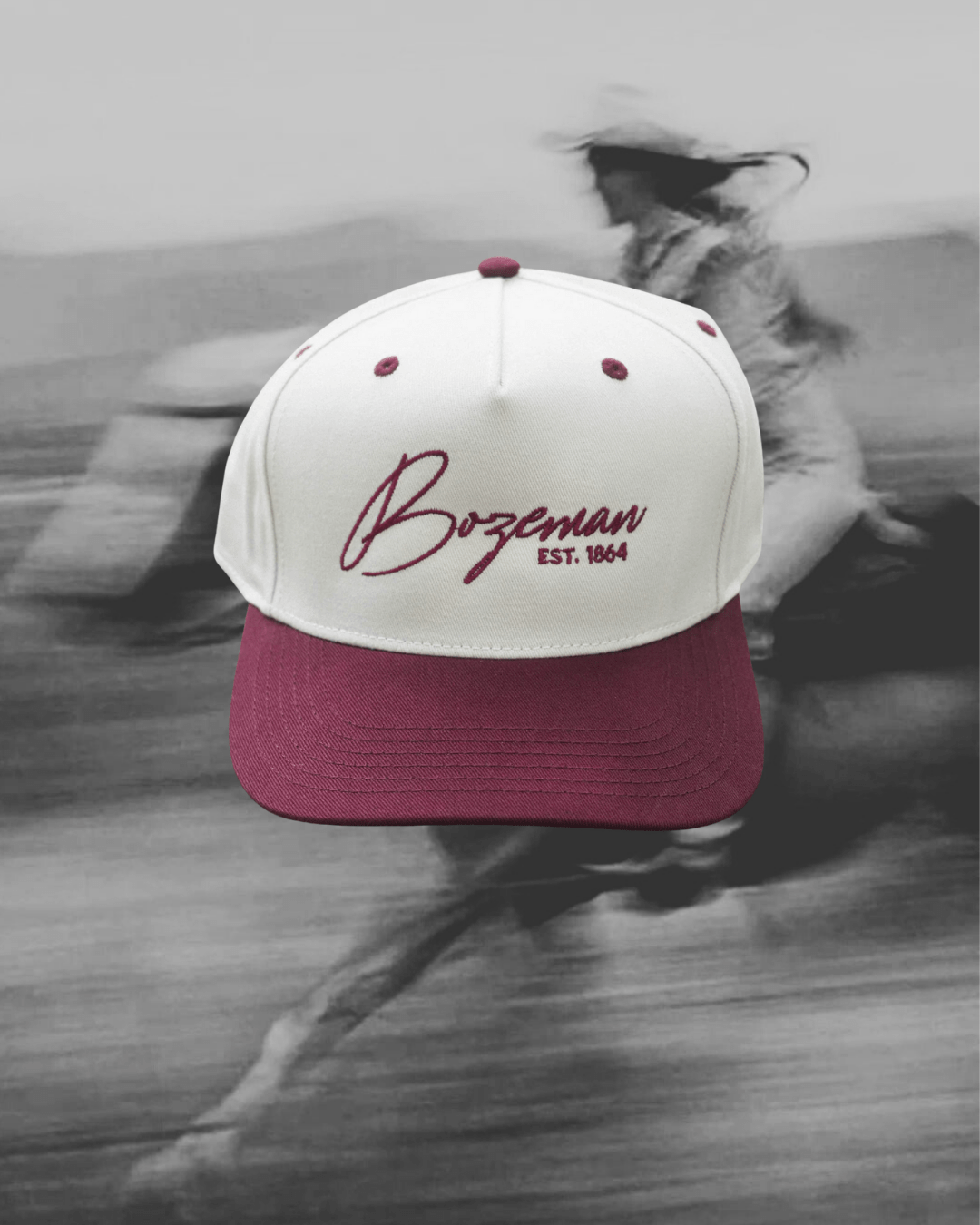 Bozeman Beige / Burgundy Hat - Intrigue Ink Visit Bozeman, Unique Shopping Boutique in Montana, Work from Home Clothes for Women