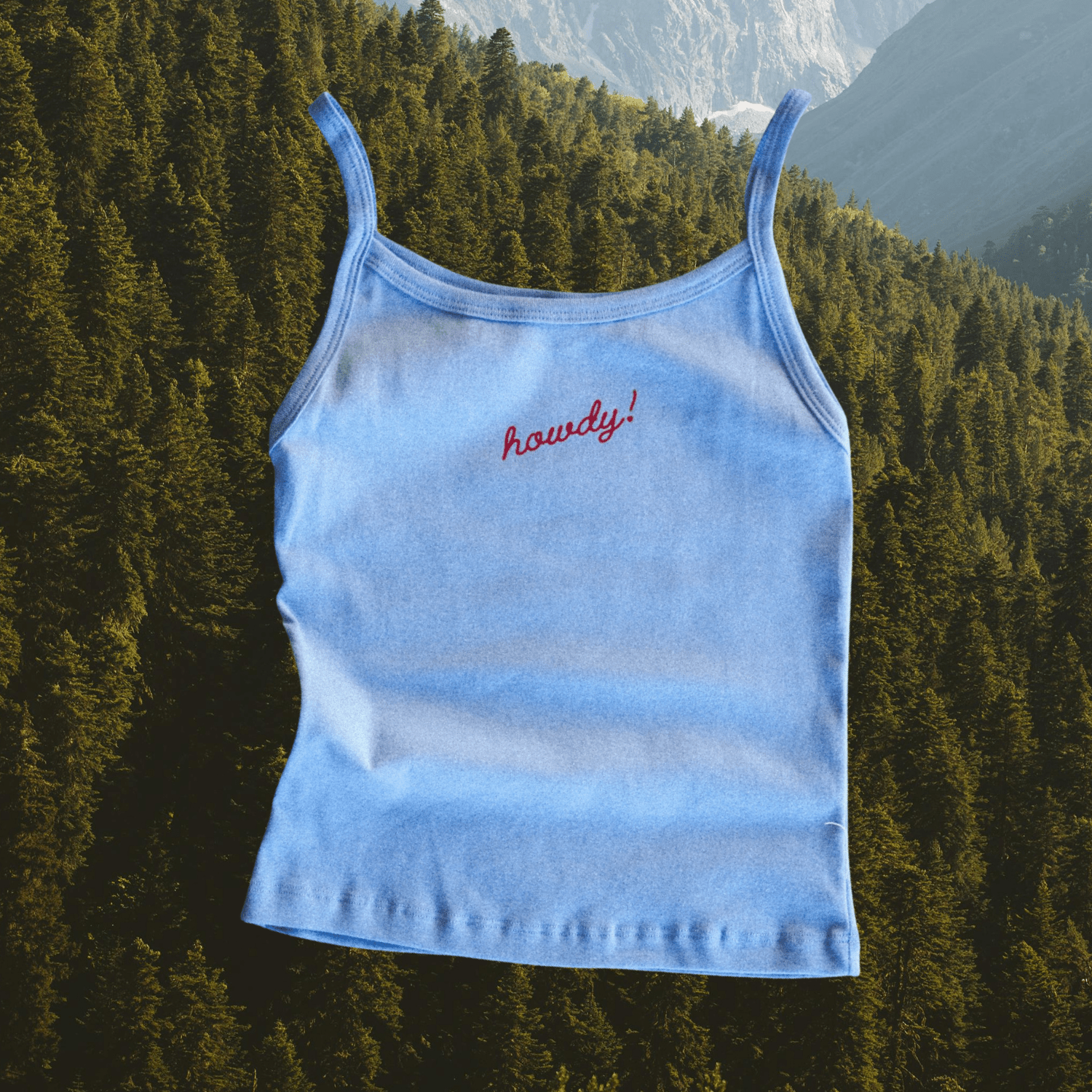 "Howdy!" Tank in Blue - Intrigue Ink Visit Bozeman, Unique Shopping Boutique in Montana, Work from Home Clothes for Women