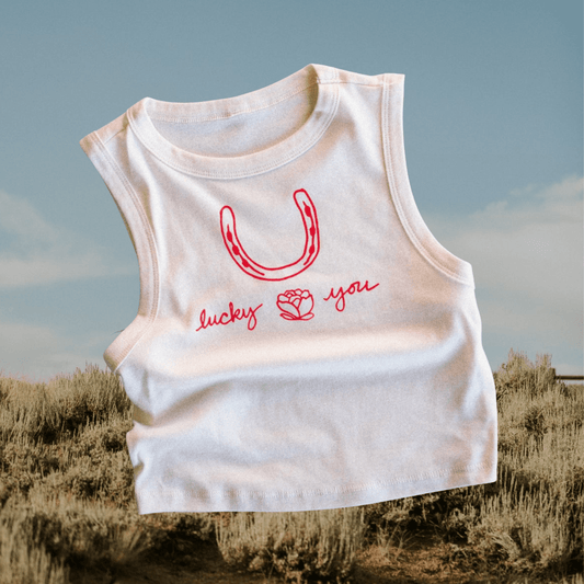 "Lucky You" Crop Tank - Intrigue Ink Visit Bozeman, Unique Shopping Boutique in Montana, Work from Home Clothes for Women