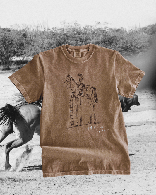 "Get Off Yer High Horse" Tee in Espresso - Intrigue Ink Visit Bozeman, Unique Shopping Boutique in Montana, Work from Home Clothes for Women