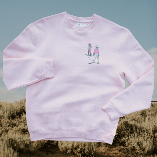 "Montana Standoff" Pink Sweatshirt - Intrigue Ink Visit Bozeman, Unique Shopping Boutique in Montana, Work from Home Clothes for Women