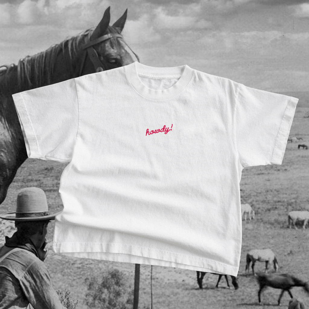 "Howdy!" Tee in Ivory - Intrigue Ink Visit Bozeman, Unique Shopping Boutique in Montana, Work from Home Clothes for Women