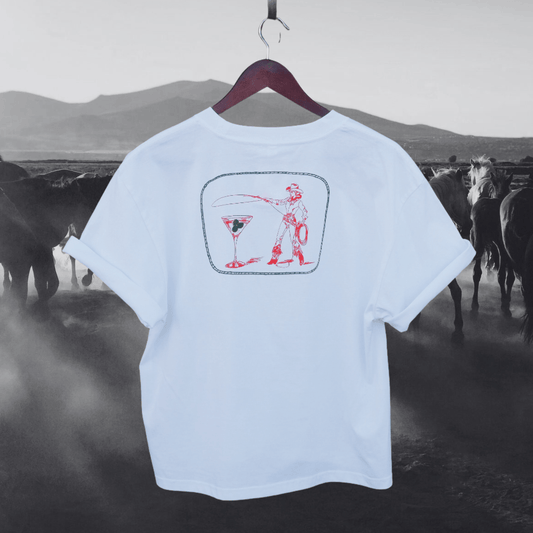 "Montana Martini" Oversized White Tee - Intrigue Ink Visit Bozeman, Unique Shopping Boutique in Montana, Work from Home Clothes for Women