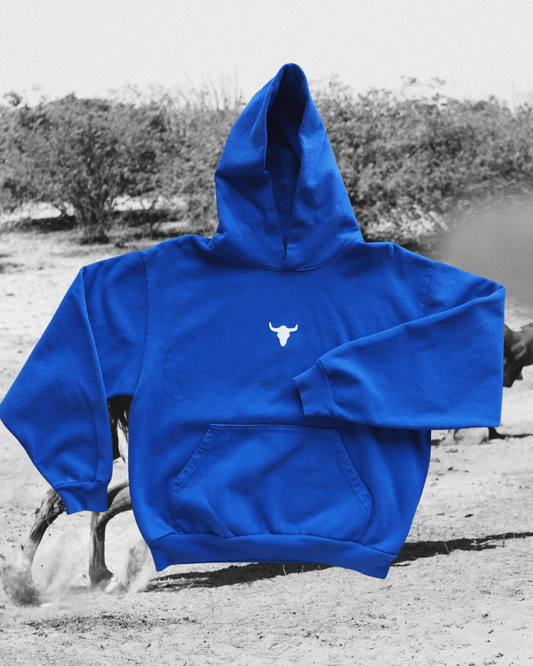"Bison Skull" Cobalt Hoodie - Intrigue Ink Visit Bozeman, Unique Shopping Boutique in Montana, Work from Home Clothes for Women