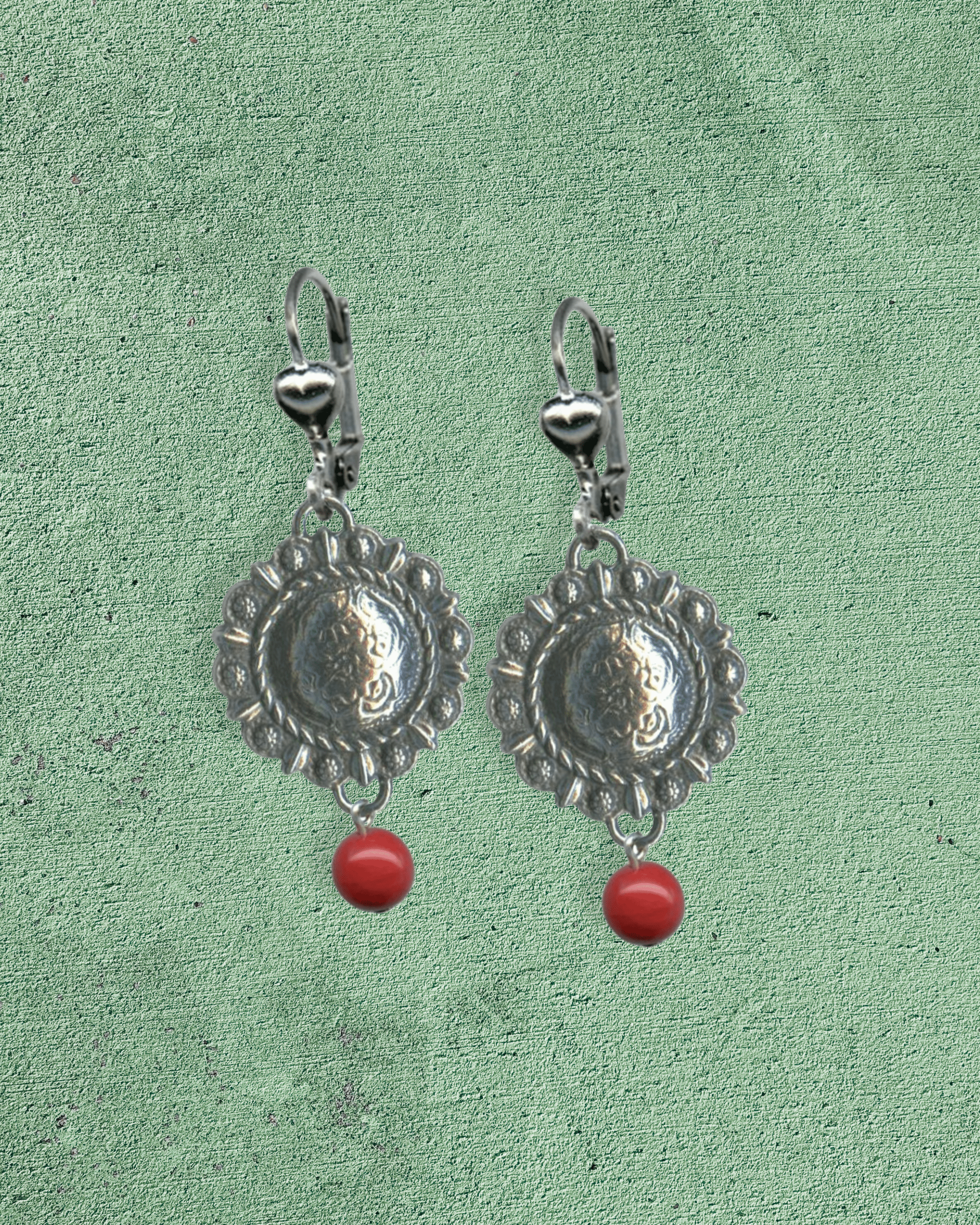 Medium Concho & Red Bead Earrings - Intrigue Ink Visit Bozeman, Unique Shopping Boutique in Montana, Work from Home Clothes for Women