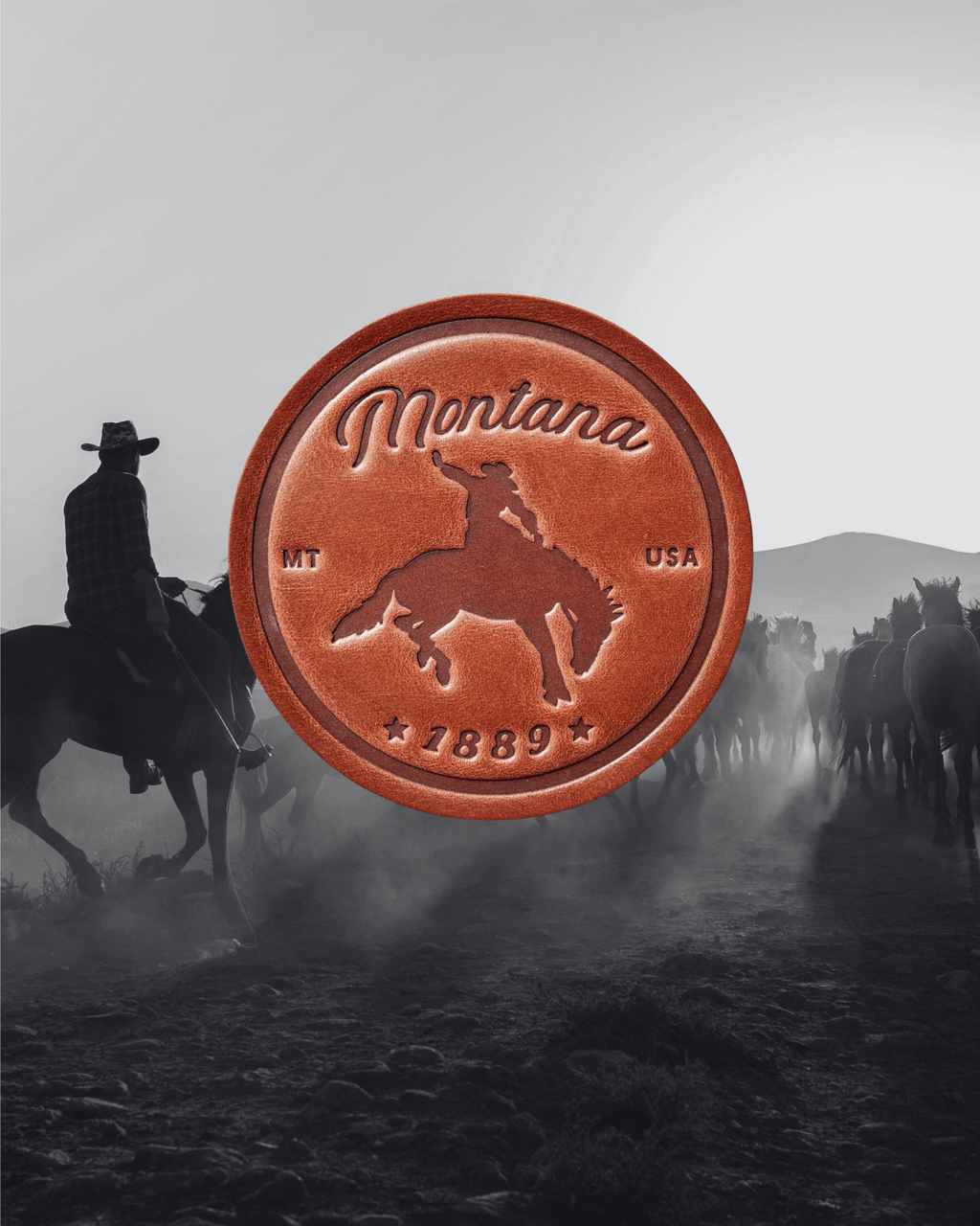 Montana Bronco Leather Coaster - Intrigue Ink Visit Bozeman, Unique Shopping Boutique in Montana, Work from Home Clothes for Women