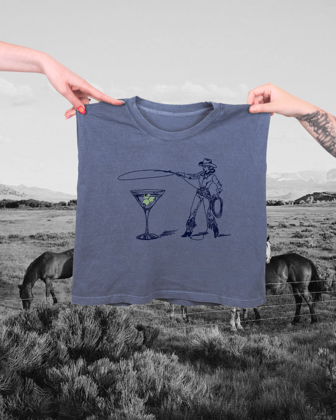 "Montana Martini" Muscle Tank in Blue - Intrigue Ink Visit Bozeman, Unique Shopping Boutique in Montana, Work from Home Clothes for Women