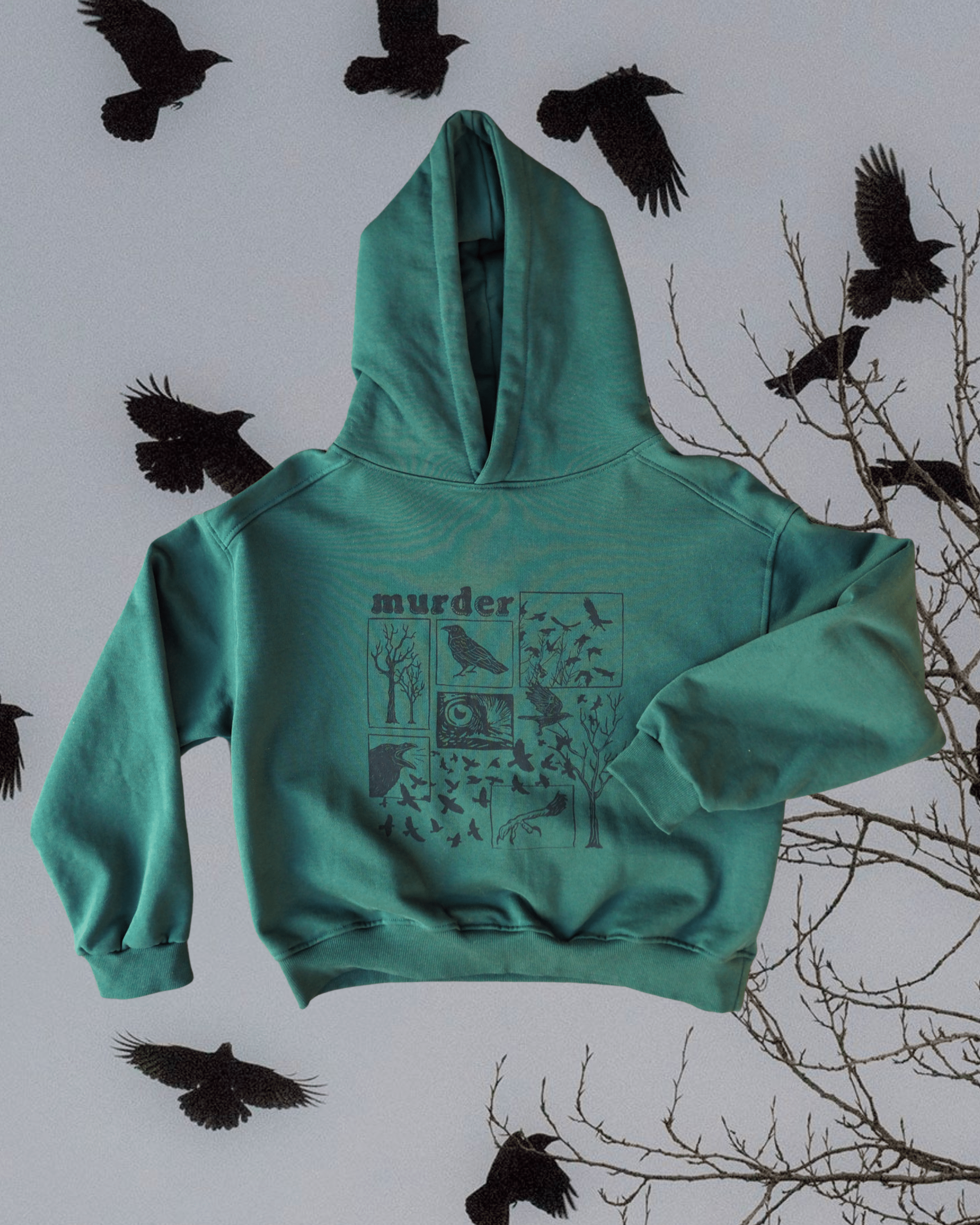 "Murder" Hoodie in Deep Green - Intrigue Ink Visit Bozeman, Unique Shopping Boutique in Montana, Work from Home Clothes for Women