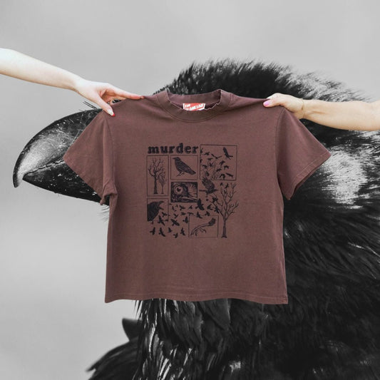 "Murder" Over - Sized Tee in Mocha - Intrigue Ink Visit Bozeman, Unique Shopping Boutique in Montana, Work from Home Clothes for Women