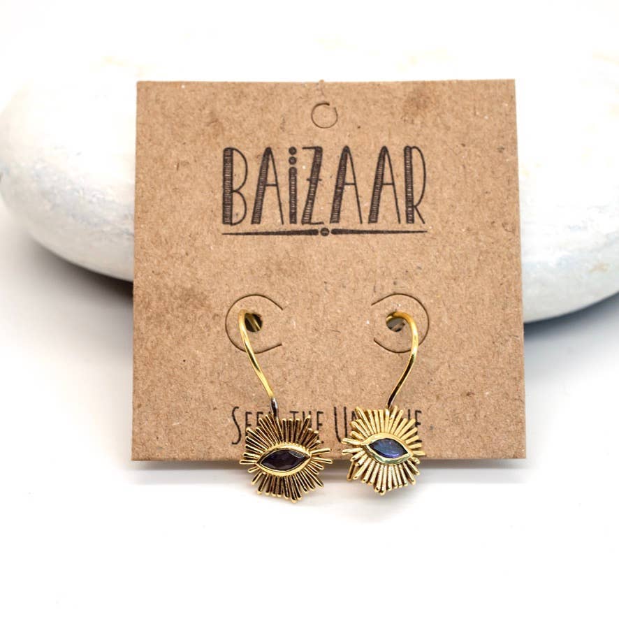 Brass Evil Eye Sunburst Earring - Lolite - Intrigue Ink Visit Bozeman, Unique Shopping Boutique in Montana, Work from Home Clothes for Women