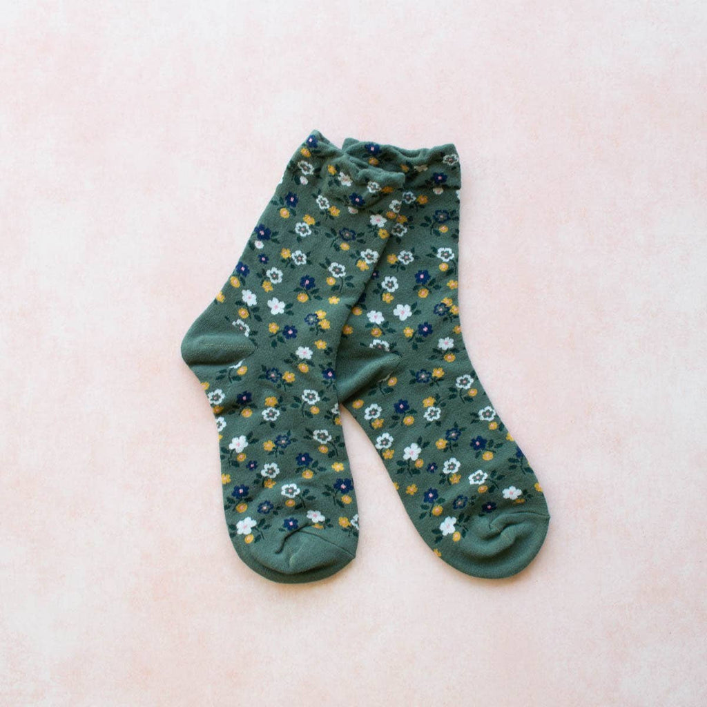 Garden Flower Socks - Green - Intrigue Ink Visit Bozeman, Unique Shopping Boutique in Montana, Work from Home Clothes for Women