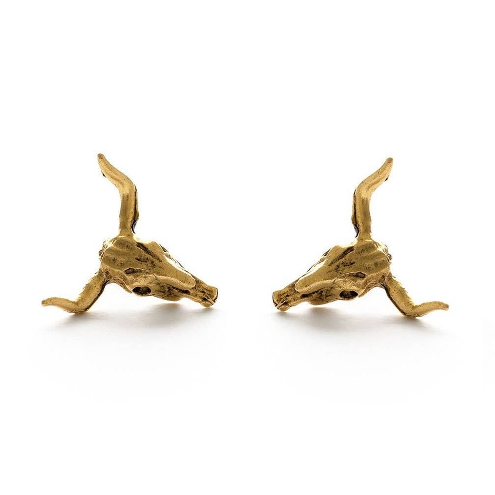 Steer Skull Stud Earrings - Intrigue Ink Visit Bozeman, Unique Shopping Boutique in Montana, Work from Home Clothes for Women