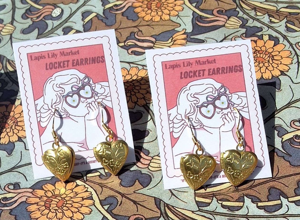Gold Heart Locket Earrings - Intrigue Ink Visit Bozeman, Unique Shopping Boutique in Montana, Work from Home Clothes for Women