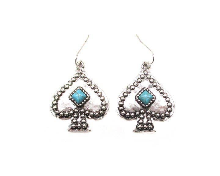 Western Turquoise Stone Spade Dangle Earrings - Intrigue Ink Visit Bozeman, Unique Shopping Boutique in Montana, Work from Home Clothes for Women