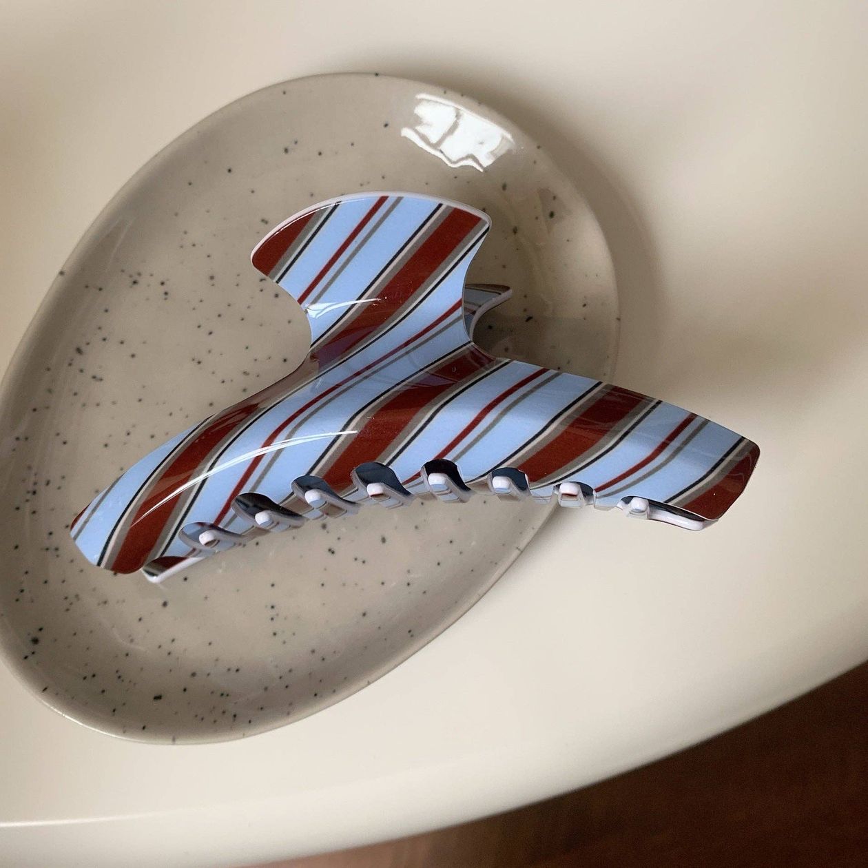 Brown and Blue Striped Hair Claw Clip - Intrigue Ink Visit Bozeman, Unique Shopping Boutique in Montana, Work from Home Clothes for Women