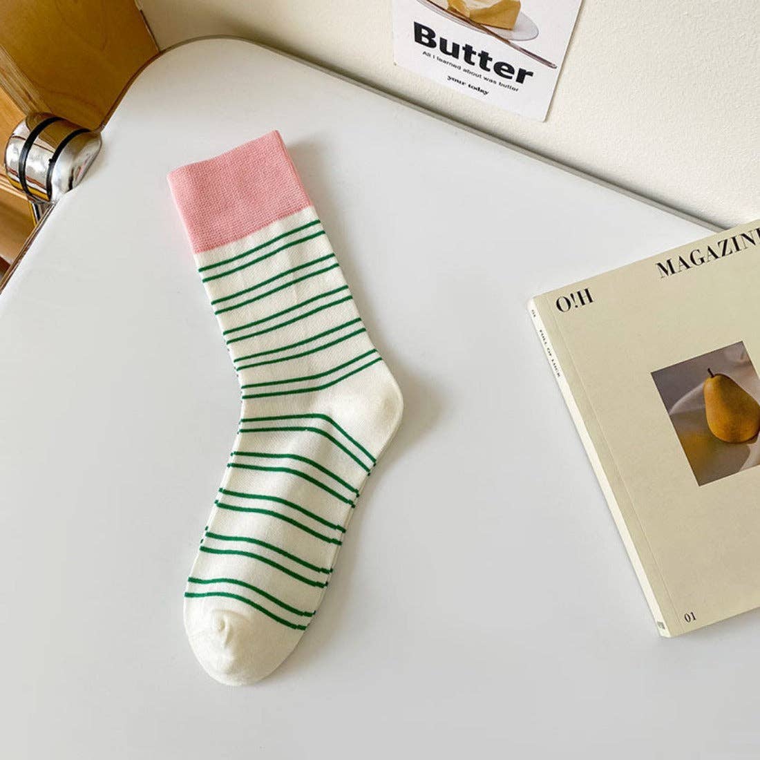 Rufia - Contrast Stripe Beige Socks - Intrigue Ink Visit Bozeman, Unique Shopping Boutique in Montana, Work from Home Clothes for Women