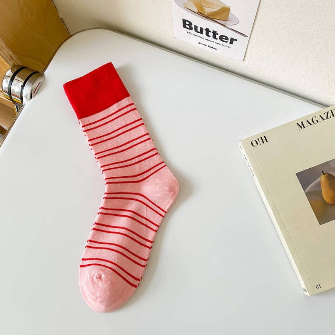 Rufia - Contrast Stripe Pink Socks - Intrigue Ink Visit Bozeman, Unique Shopping Boutique in Montana, Work from Home Clothes for Women