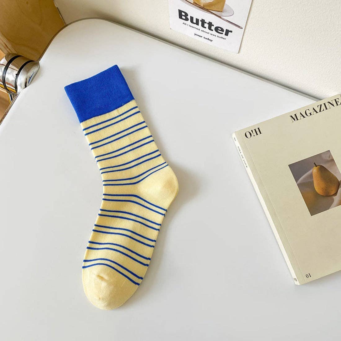 Rufia - Contrast Stripe Yellow Socks - Intrigue Ink Visit Bozeman, Unique Shopping Boutique in Montana, Work from Home Clothes for Women