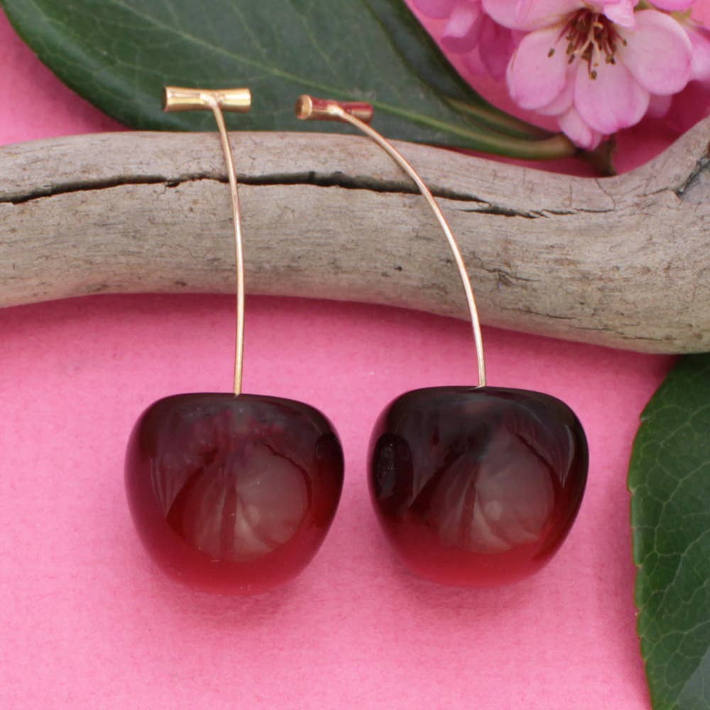 Deep Red Cherry Drop Earrings - Intrigue Ink Visit Bozeman, Unique Shopping Boutique in Montana, Work from Home Clothes for Women
