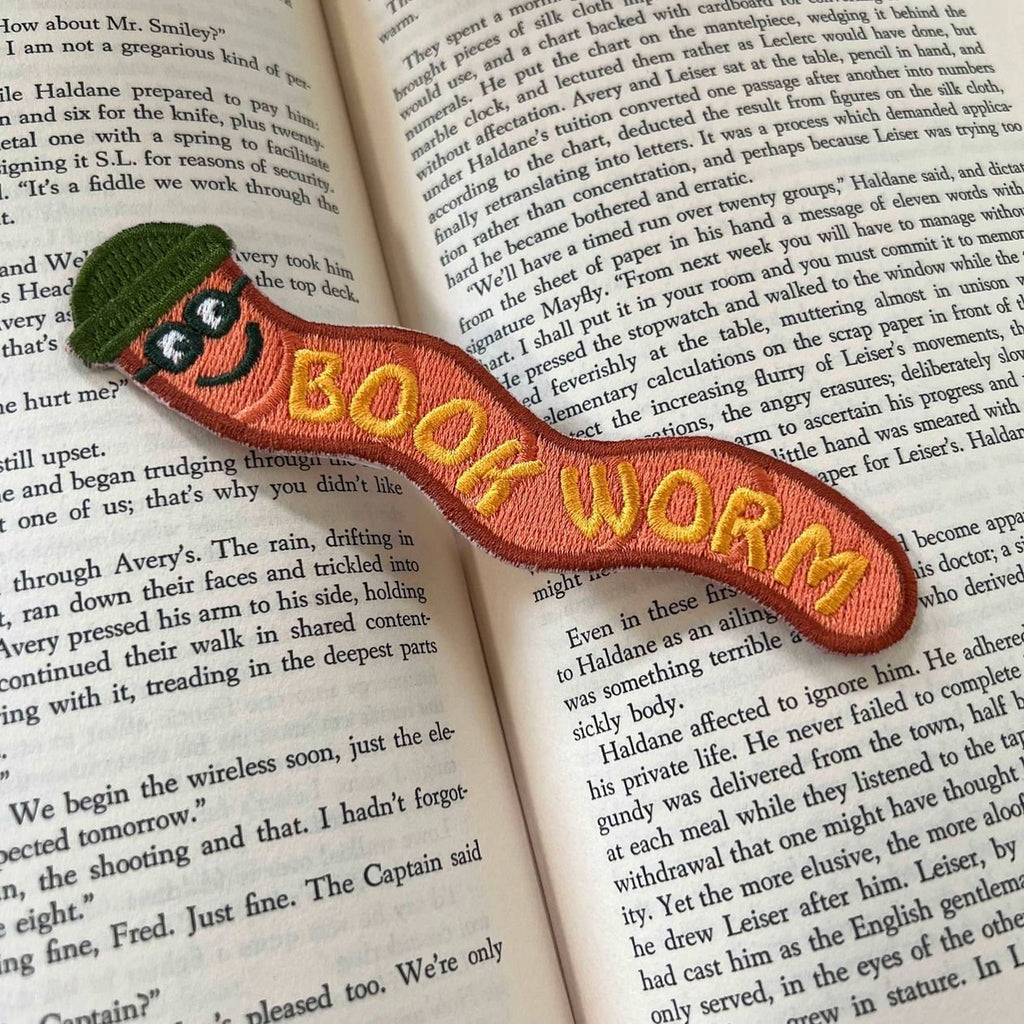 Book Worm Embroidered Bookmark - Intrigue Ink Visit Bozeman, Unique Shopping Boutique in Montana, Work from Home Clothes for Women