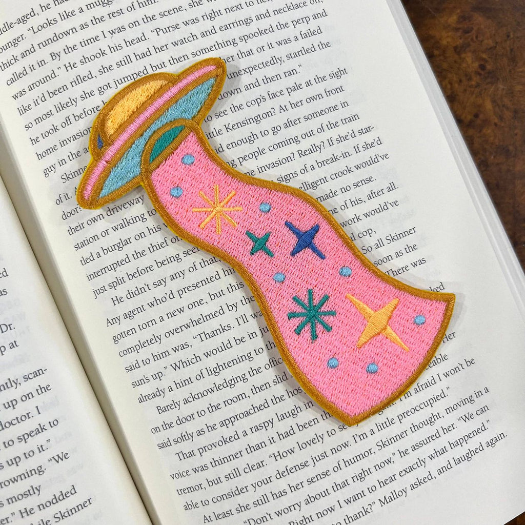 Ufo Embroidered Bookmark - Pink - Intrigue Ink Visit Bozeman, Unique Shopping Boutique in Montana, Work from Home Clothes for Women