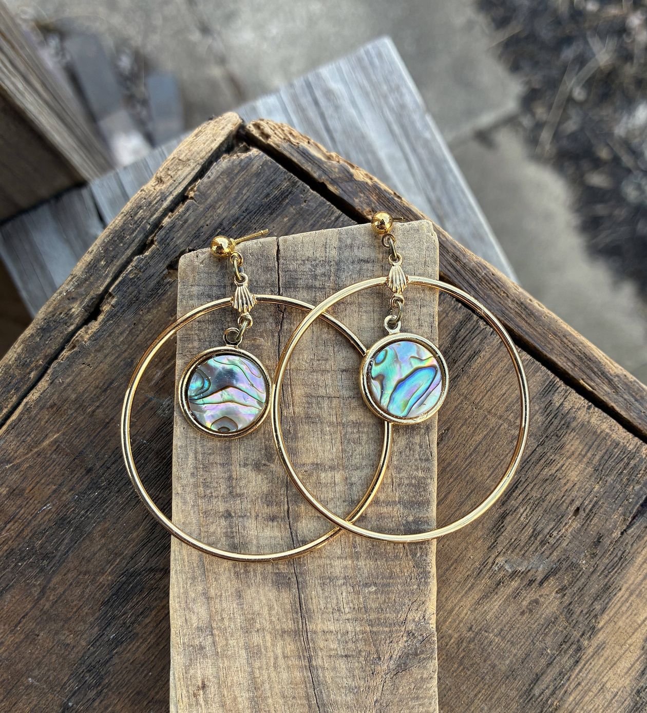 Abalone Shell & Gold Hoop Earrings - Intrigue Ink Visit Bozeman, Unique Shopping Boutique in Montana, Work from Home Clothes for Women