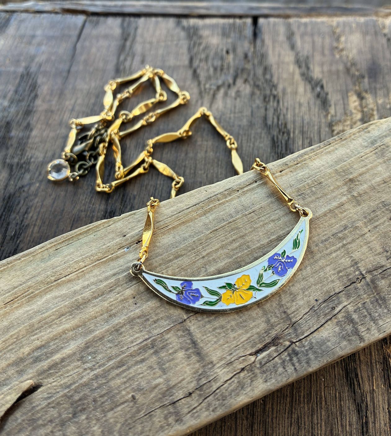 Vintage Floral Enamel Bib Style Necklace - Intrigue Ink Visit Bozeman, Unique Shopping Boutique in Montana, Work from Home Clothes for Women