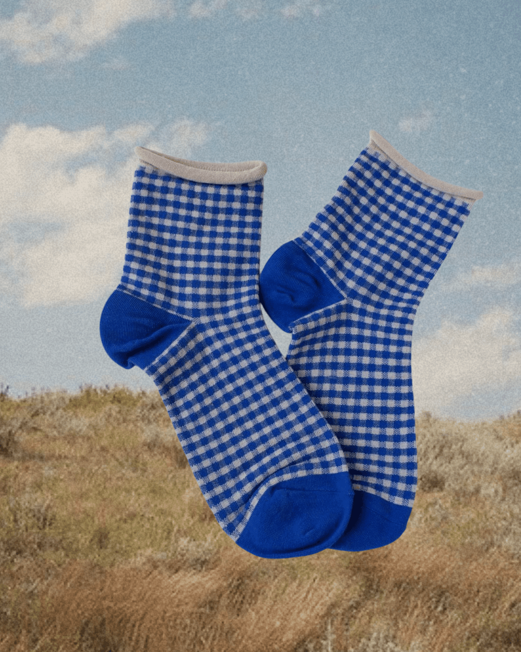 Oatmeal Blue Picnic Mid Crew Socks - Intrigue Ink Visit Bozeman, Unique Shopping Boutique in Montana, Work from Home Clothes for Women