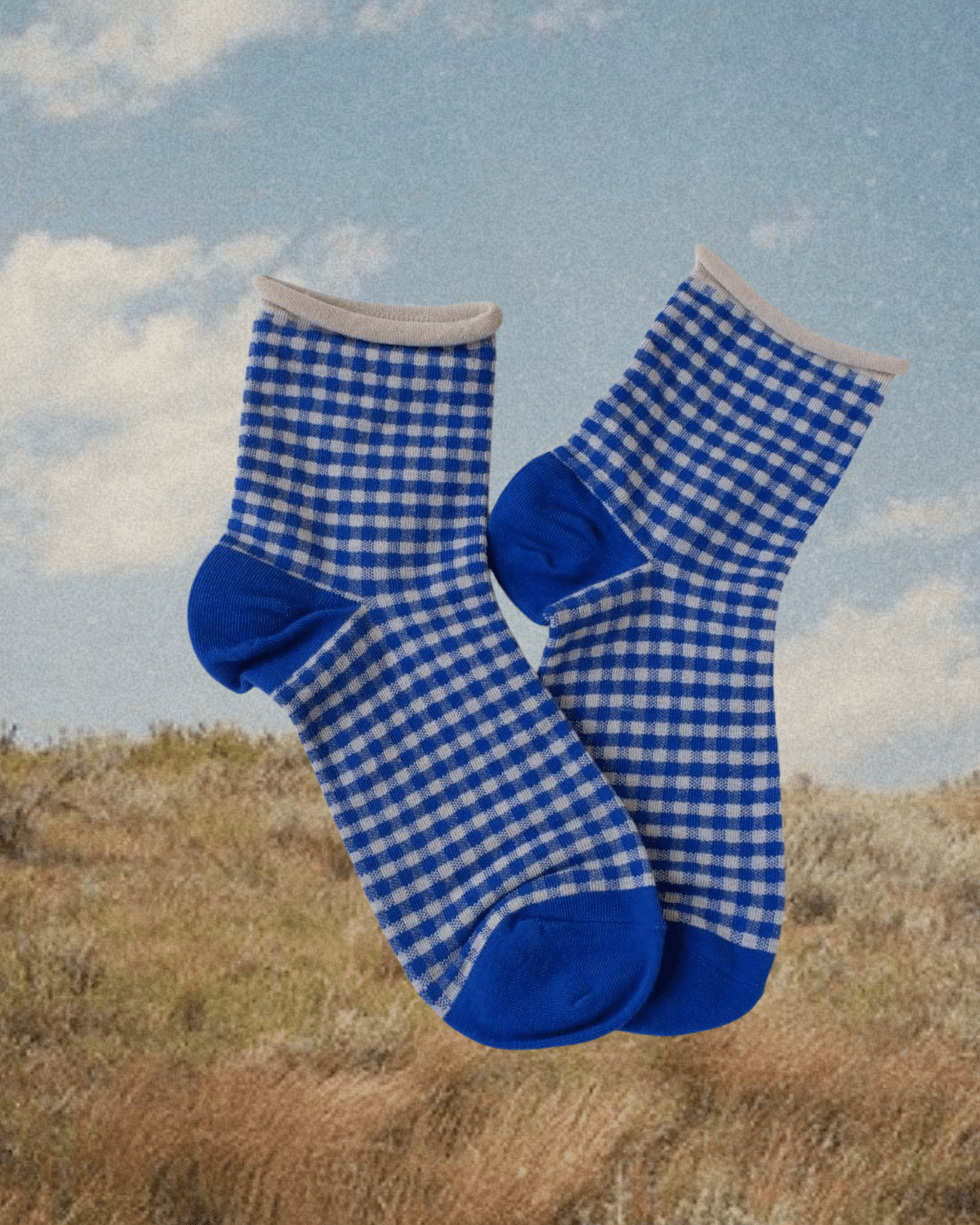 Oatmeal Blue Picnic Mid Crew Socks - Intrigue Ink Visit Bozeman, Unique Shopping Boutique in Montana, Work from Home Clothes for Women