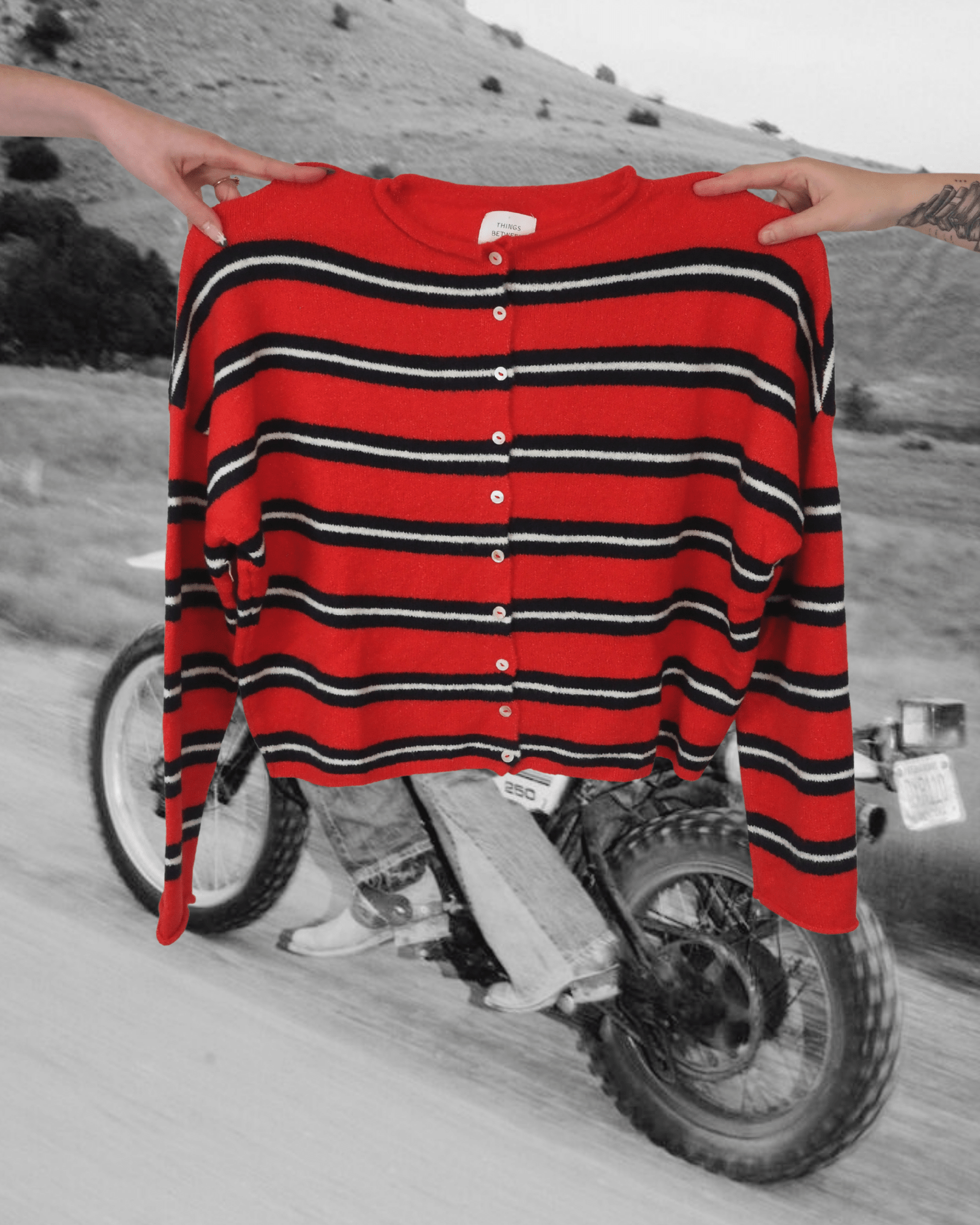 Red & Navy Striped Button Up Cardigan - Intrigue Ink Visit Bozeman, Unique Shopping Boutique in Montana, Work from Home Clothes for Women