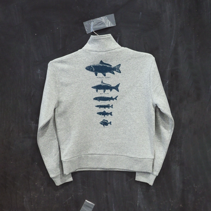 "Fish of Montana" Quarter Zip Sweatshirt in Grey