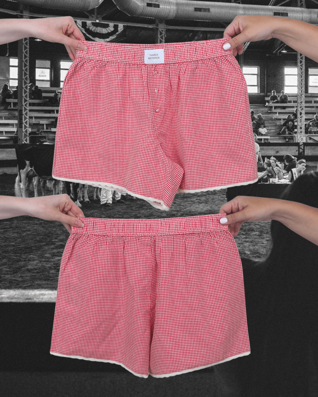 Crochet Hem Plaid Boxer - Red - Intrigue Ink Visit Bozeman, Unique Shopping Boutique in Montana, Work from Home Clothes for Women