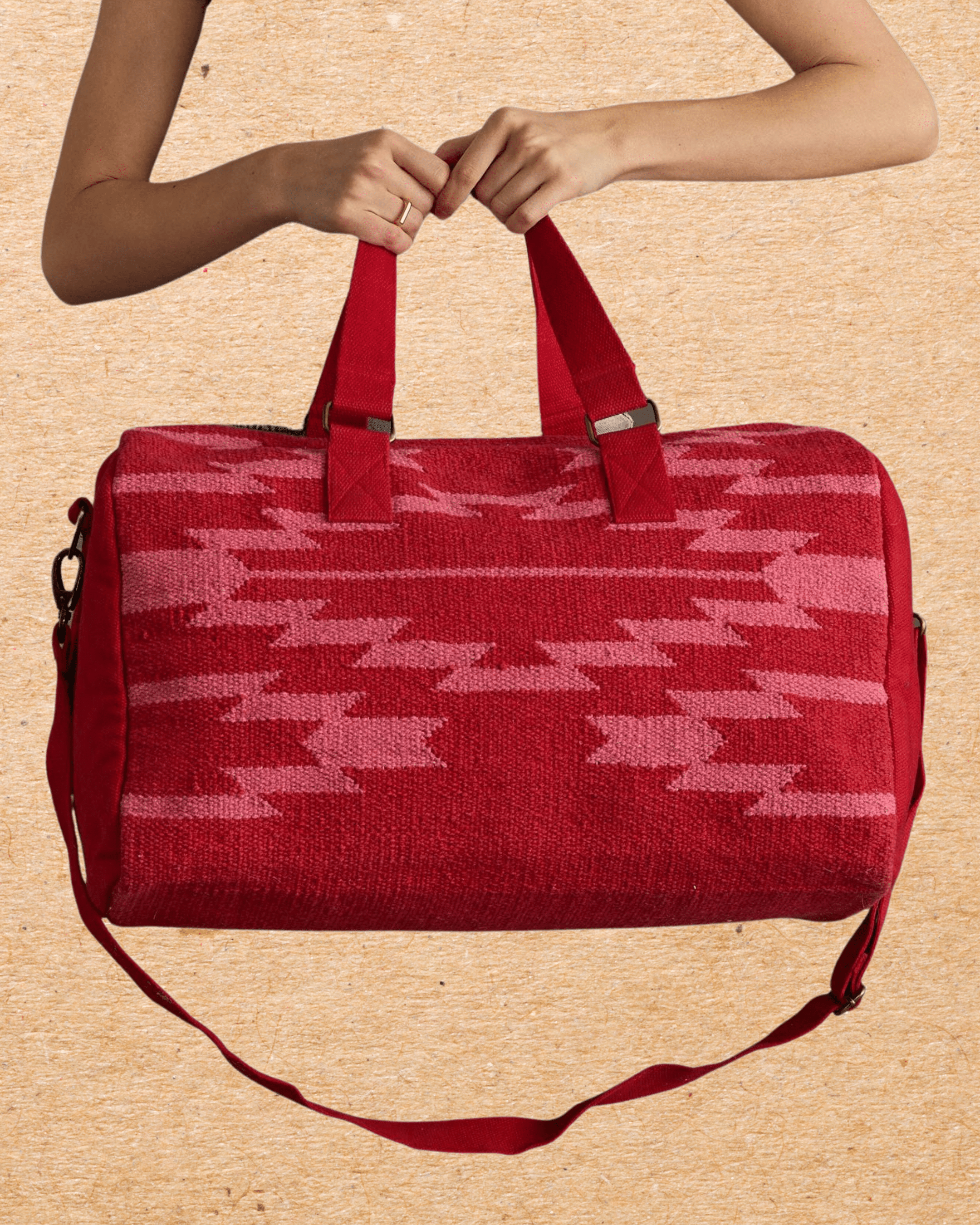 Red & Pink Aztec Duffel - Intrigue Ink Visit Bozeman, Unique Shopping Boutique in Montana, Work from Home Clothes for Women
