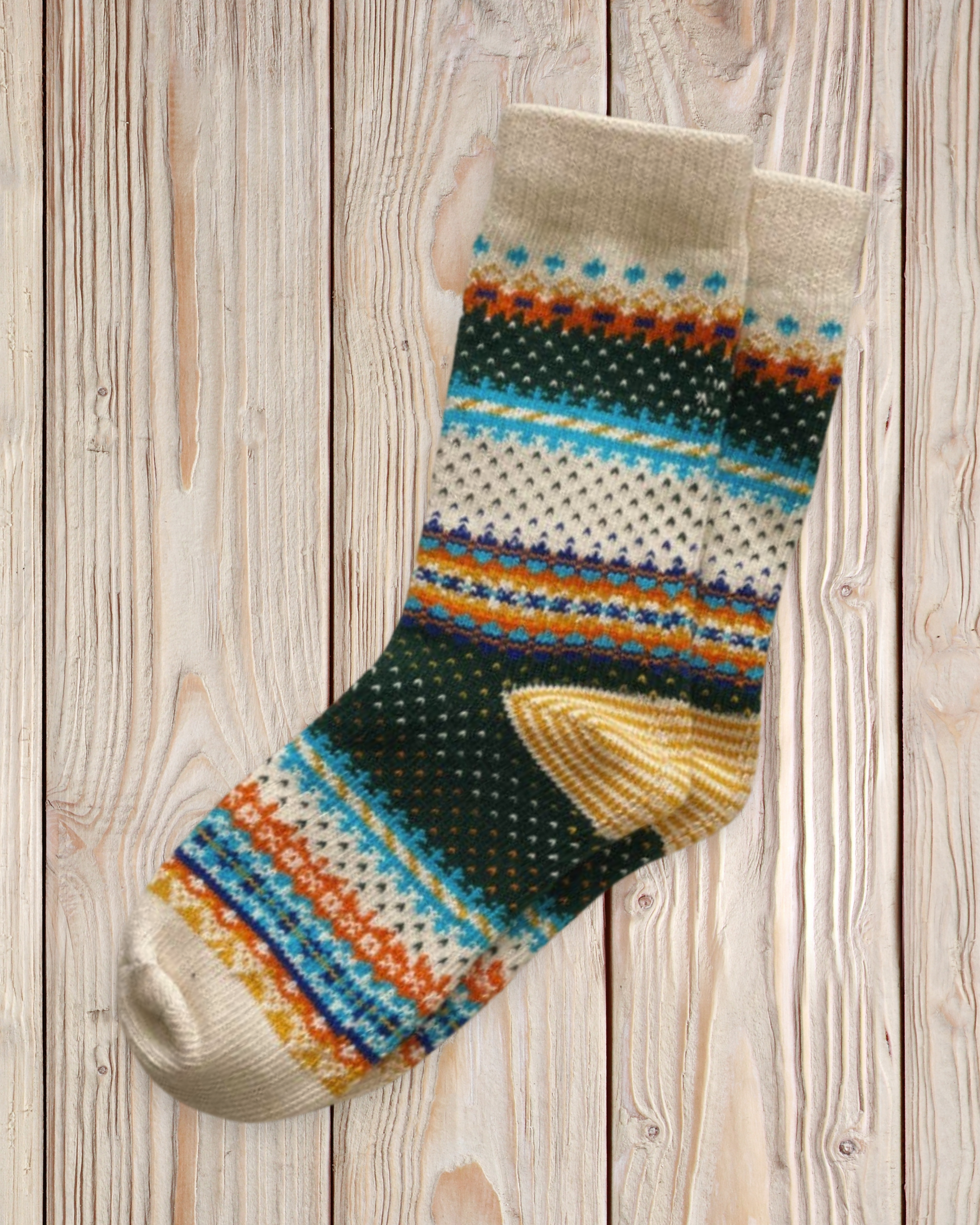 Retro Checkered Knit Crew Socks - Beige