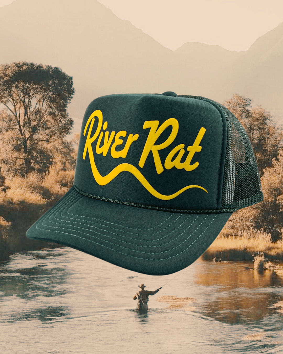 River Rat Adult Trucker Hat: Dark Green - Intrigue Ink Visit Bozeman, Unique Shopping Boutique in Montana, Work from Home Clothes for Women