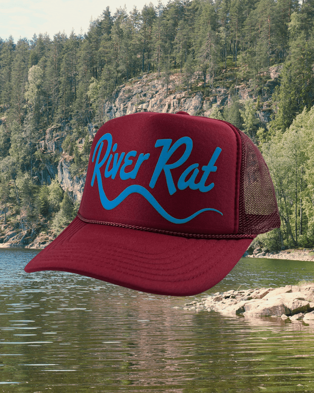 River Rat Adult Trucker Hat: Maroon - Intrigue Ink Visit Bozeman, Unique Shopping Boutique in Montana, Work from Home Clothes for Women