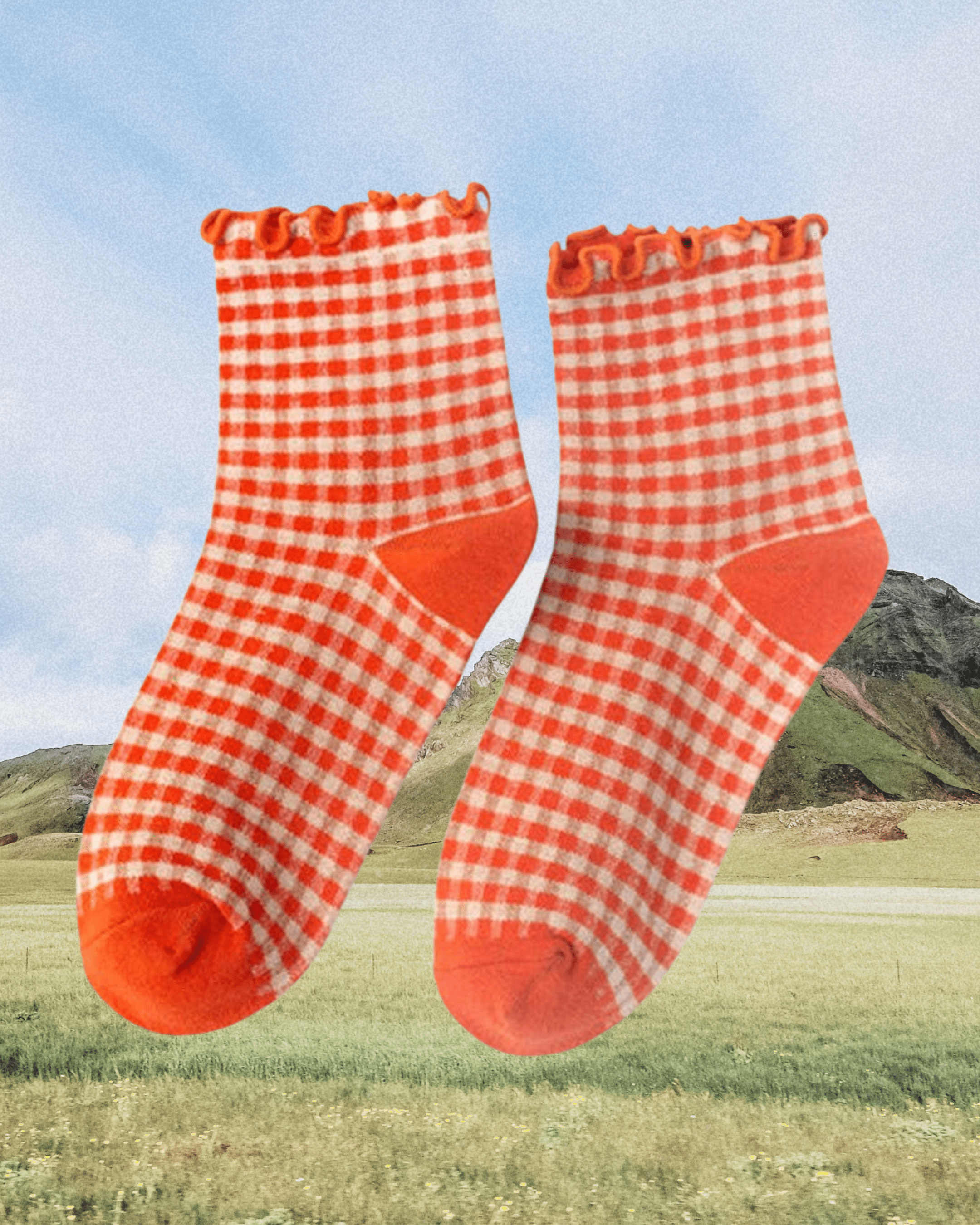 Ruffle Trim Plaid Socks - Orange - Intrigue Ink Visit Bozeman, Unique Shopping Boutique in Montana, Work from Home Clothes for Women