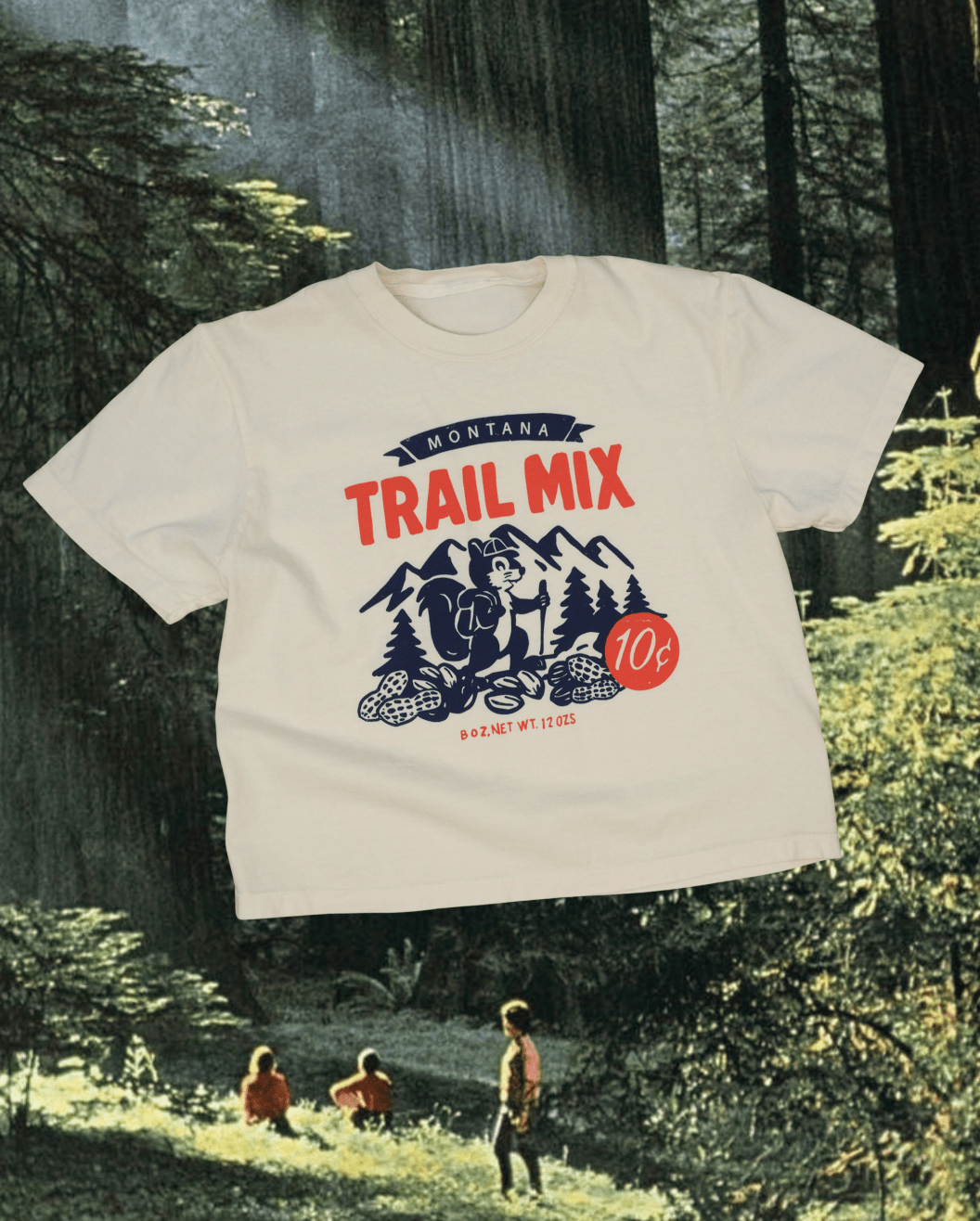 "Montana Trail Mix" Crop Tee - Intrigue Ink Visit Bozeman, Unique Shopping Boutique in Montana, Work from Home Clothes for Women