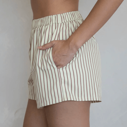 Stripe Shorts - Butter/Red - Intrigue Ink Visit Bozeman, Unique Shopping Boutique in Montana, Work from Home Clothes for Women