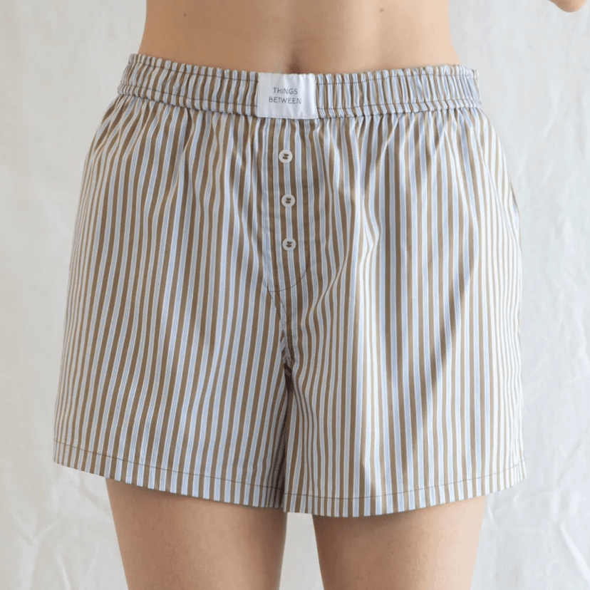 Stripe Boxer Short - Brown/Blue - Intrigue Ink Visit Bozeman, Unique Shopping Boutique in Montana, Work from Home Clothes for Women