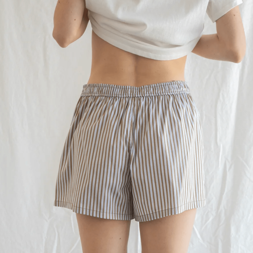 Stripe Boxer Short - Brown/Blue - Intrigue Ink Visit Bozeman, Unique Shopping Boutique in Montana, Work from Home Clothes for Women